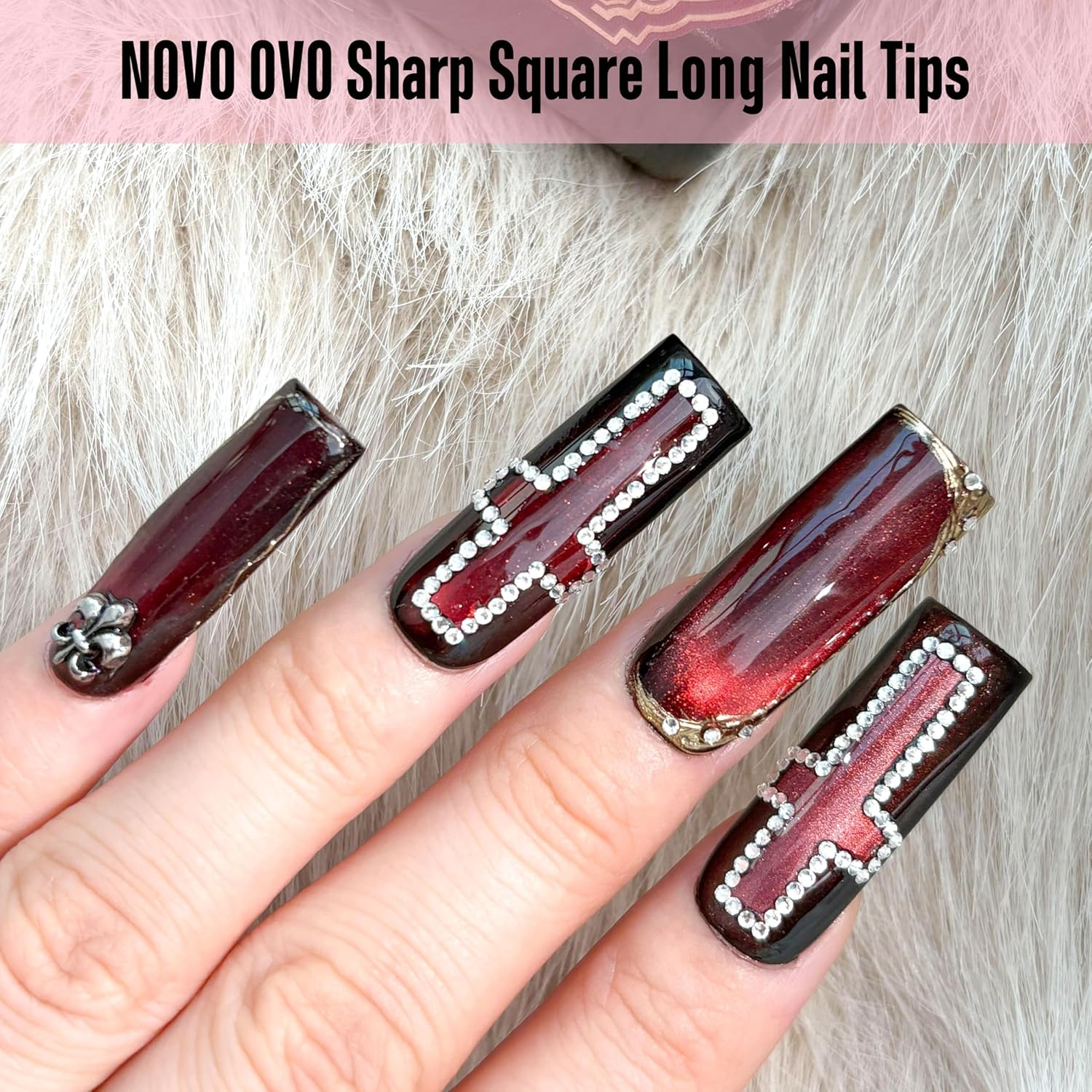 NOVO OVO Sharp Square Long Nail Tips, Press On, Natural (Not Sculpted), No C Curve, Soft Gel Double Matte Clear Artificial Extension, Full Cover for Salon DIY, 15 Sizes, Pack of 180 - Long Sharp Square Clear Nail Tips 180_Eu image number 3