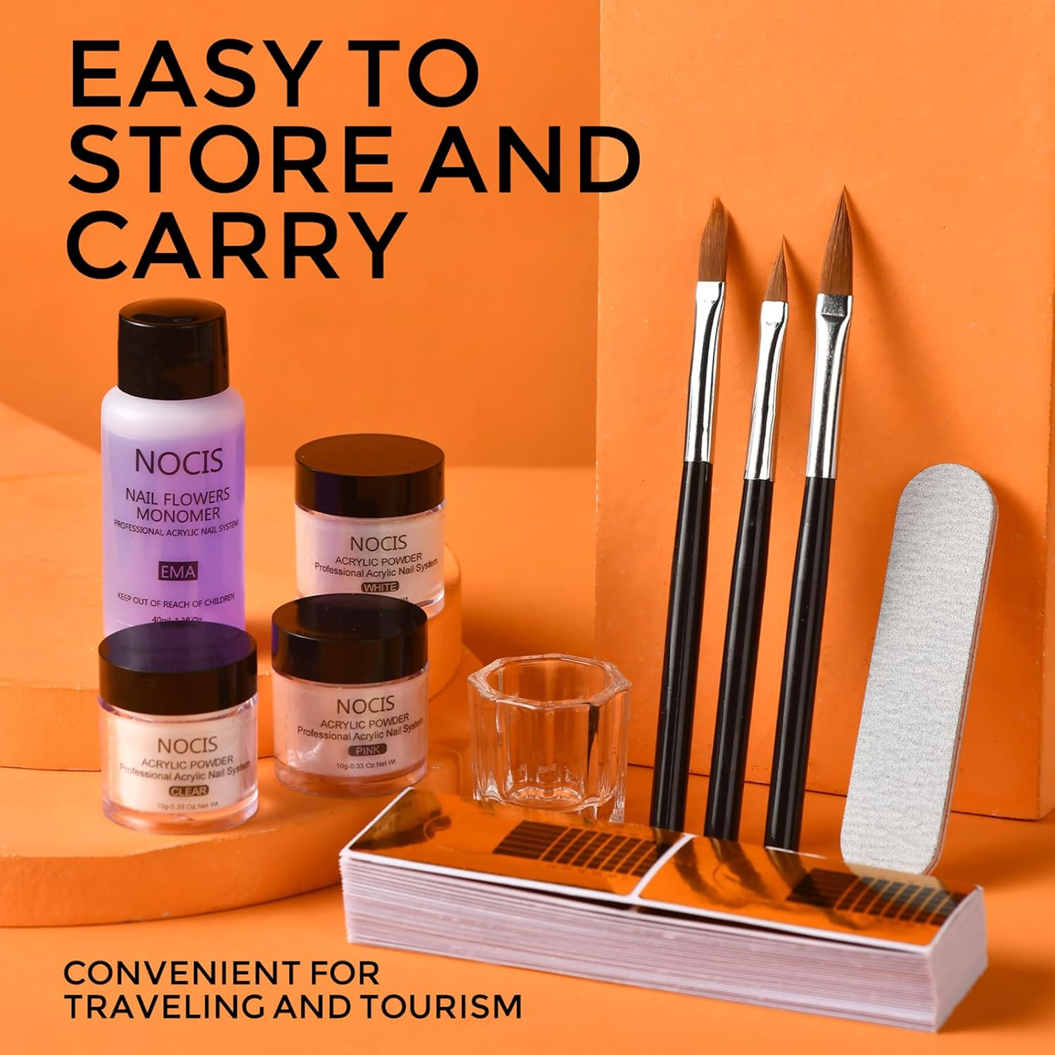 Acrylic Nail Kit with Acrylic Powder, Liquid Monomer, Nail Pens, Nail Forms for Extension & Carving - MMA- EMA Monomer with UV Stabilizers, Bubble- Powder for DIY & Salon Use