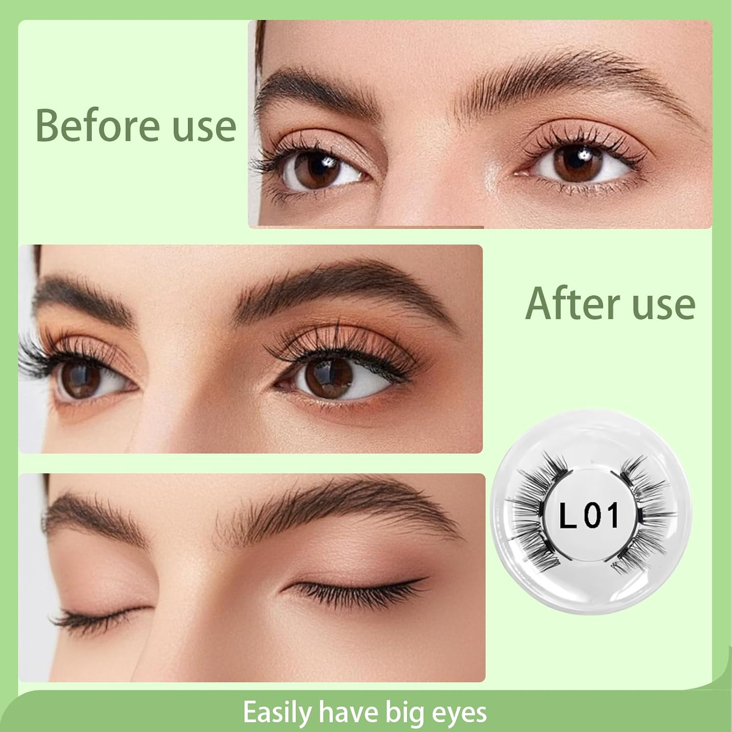 SSKHE Natural Magnetic-Eyelashes Kit with Applicator,2 Pairs Reusable Lashes Kit with Applicator,Easy to Wear and Remove,No Glue Needed image number 2