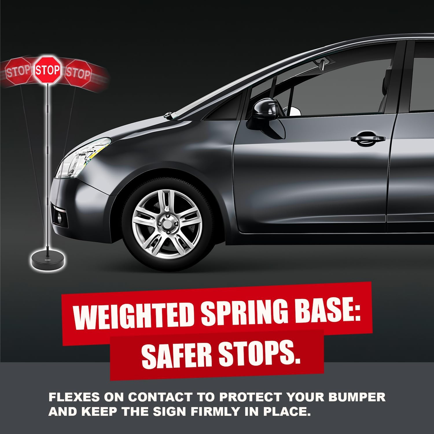 SECURITYMAN LED Stop Sign for Garage Parking Assist (2 Pack) - Stress Free - Large 7" Sign, Bright Red Leds, Adjustable Height (Up to 54") - Garage Car Stop Indicator That Lights up with Contact image number 1