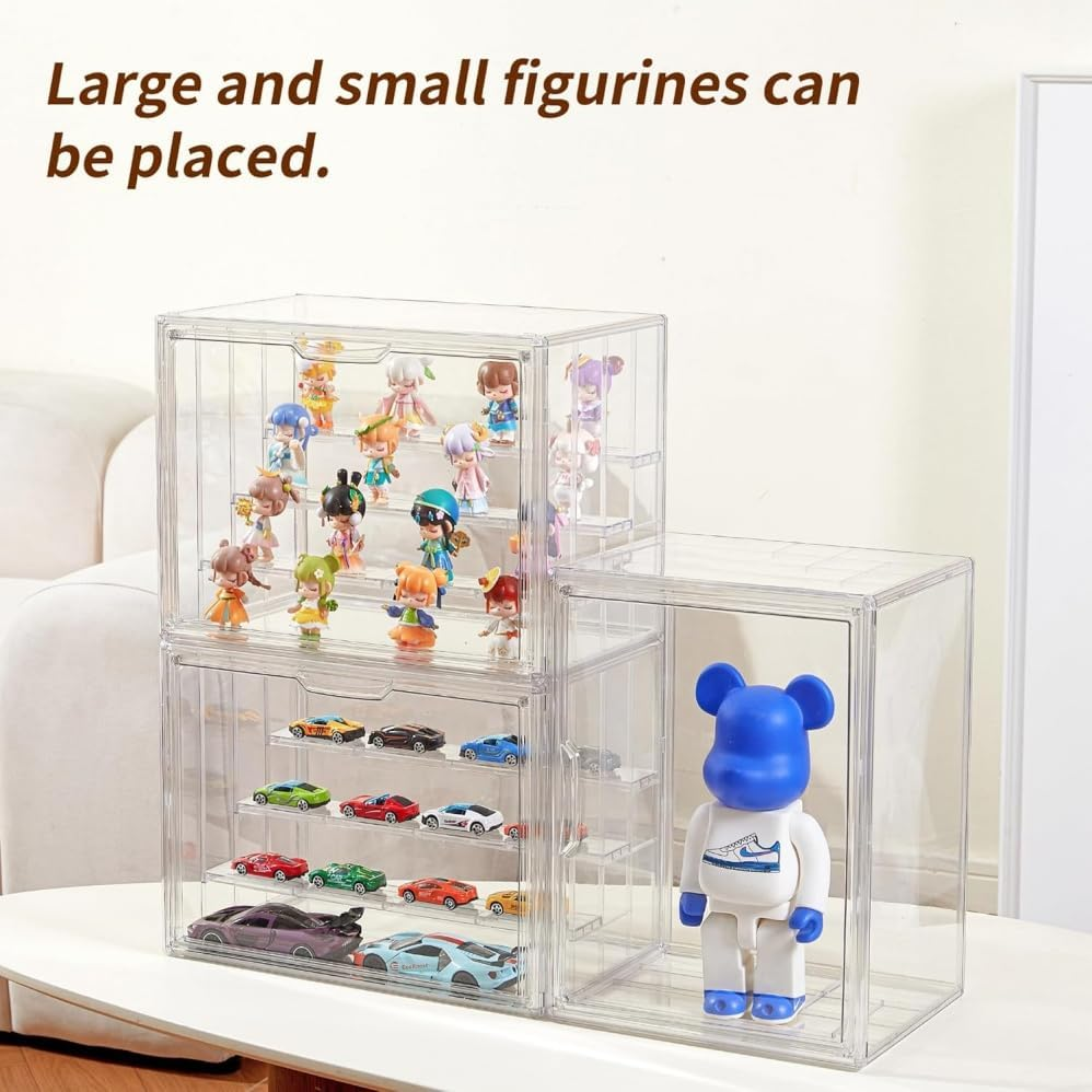 1 Pcs Clear Acrylic Display Case for Collectibles,Cartoon Doll Organizer,Dustproof Display Case Stackable Clear Acrylic Display Box with Movable Panels for Toys,Sports Memorabilia,Wallets,Books Etc. image number 4