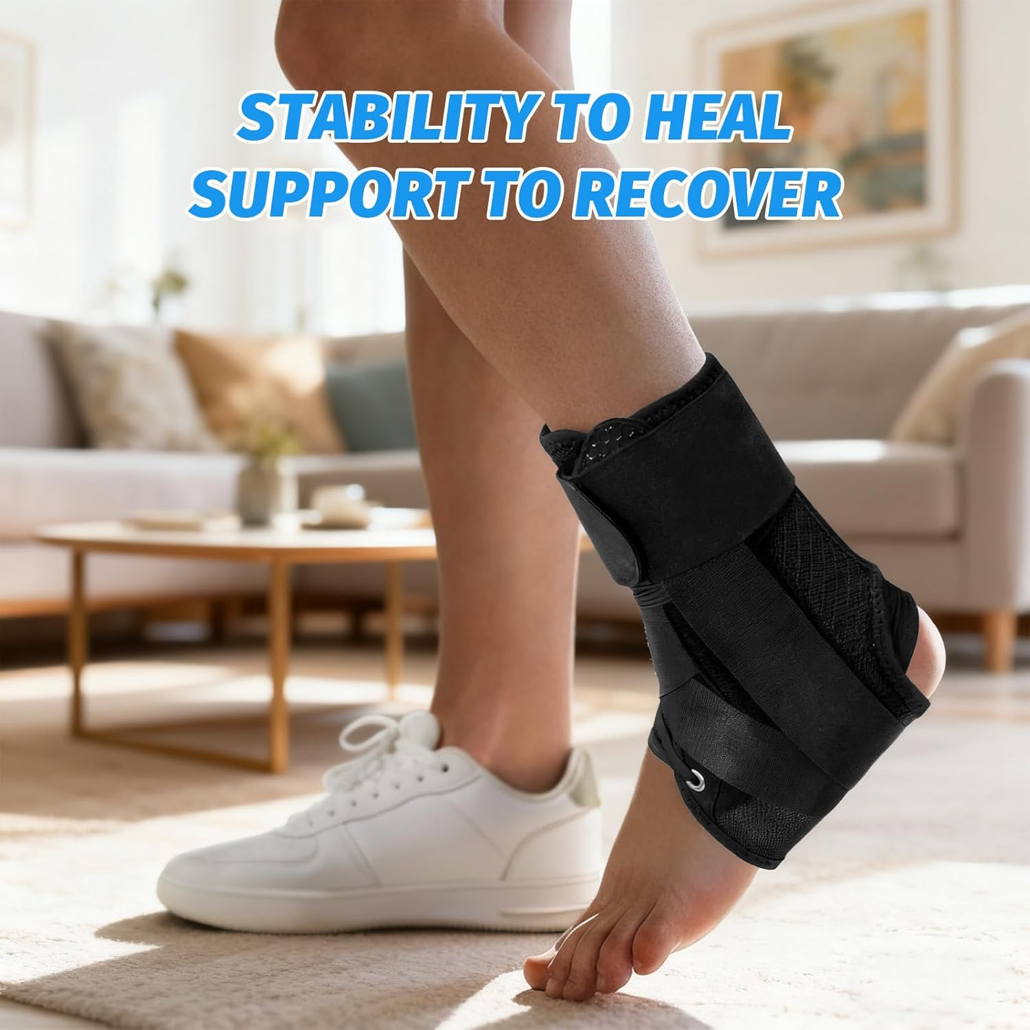 Ankle Brace Support for Women & Men, Adjustable Lace-Up Ankle Support with Removable Splints, Ankle Stabilizer Straps for Sprained Ankle, Plantar Fasciitis, Sports Injury Recovery - 1 Piece