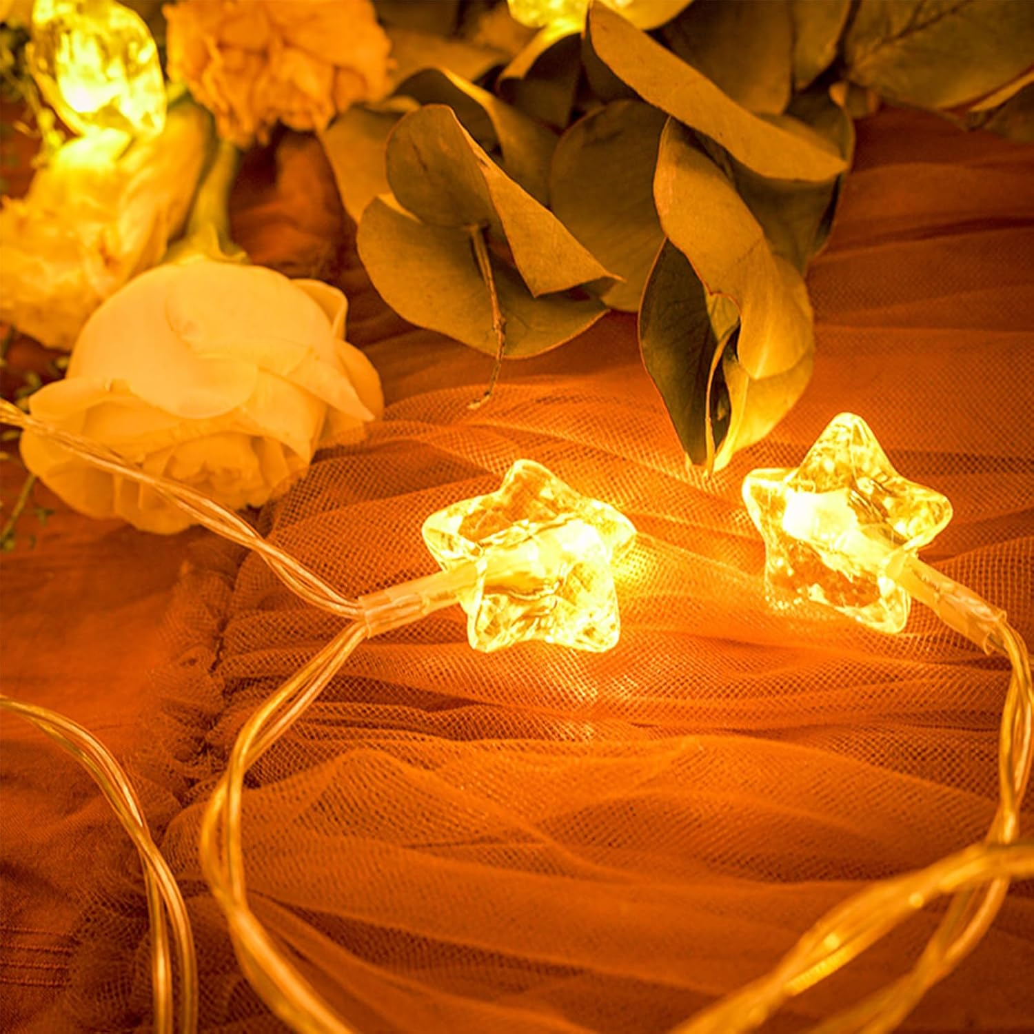 ENLACE LED Star Fairy Lights, 3 M 20 LED Star Fairy Lights, Battery Operated, Warm White Fairy Lights Stars for Christmas, Wedding, Party, Children'S Room, Bedroom Decoration image number 6