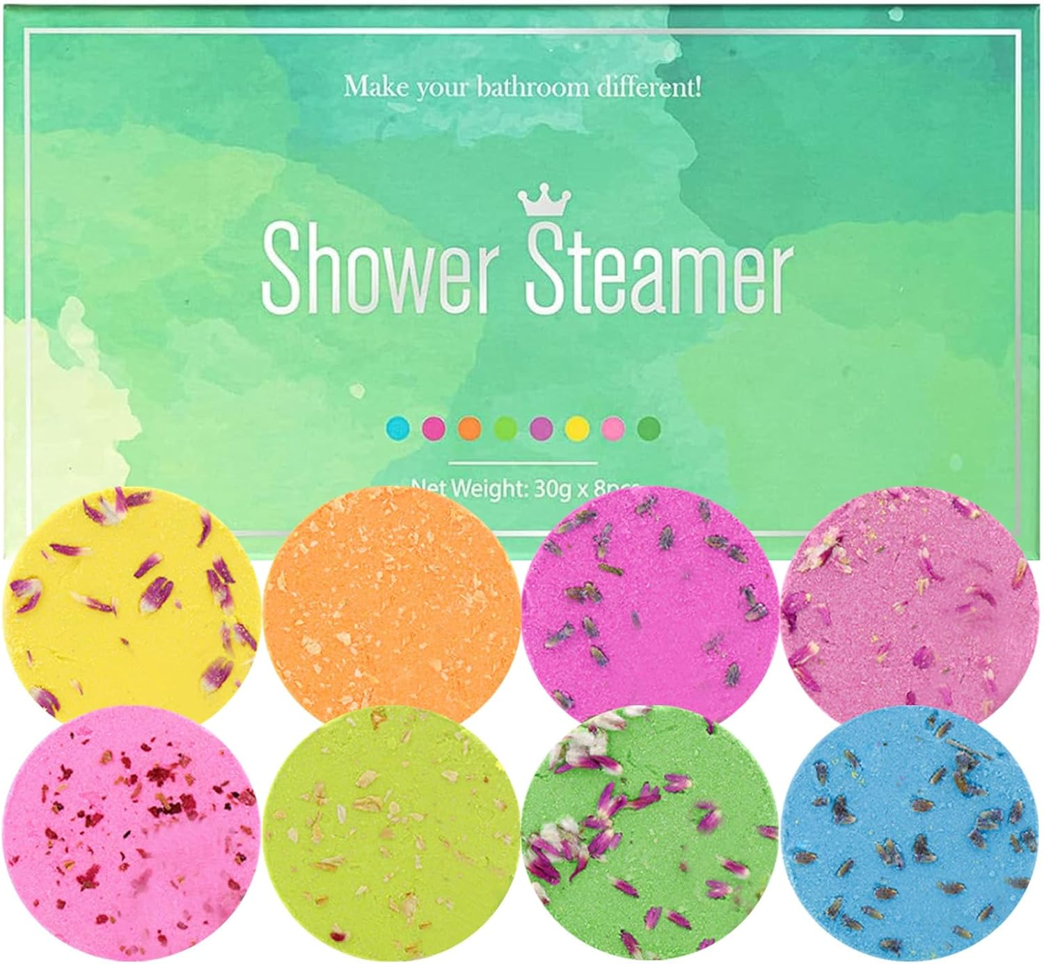 Tehttz 8Pcs Shower Steamers Aromatherapy with Gift Packing, Shower Bombs Bath Salts Self Care Shower Tablets for Stress Relief and Relaxation image number 4