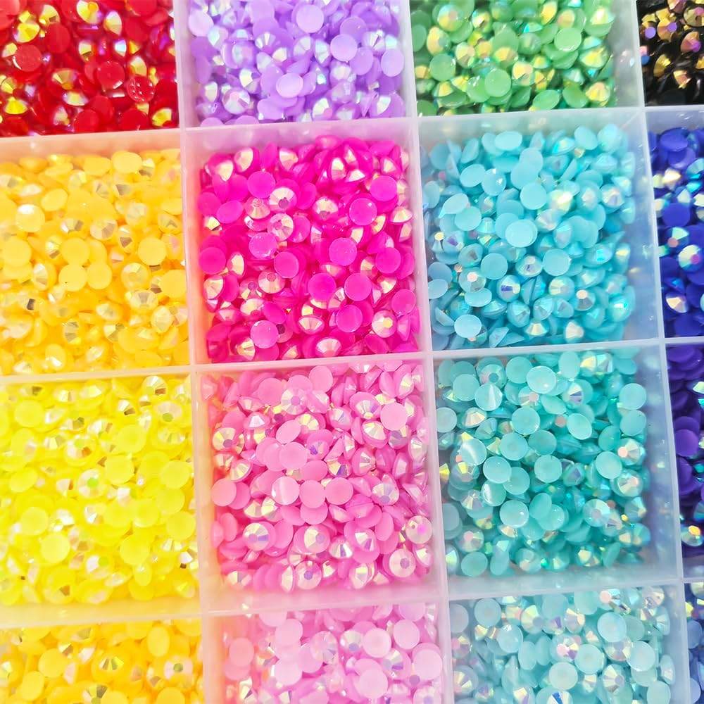 12000Pcs Nail Art Rhinestones, Betterjonny 24 Colors 4Mm round Nail Flatback Rainbow Gems Set with Tweezers and Pencil AB Glitter Flat-Bottomed Rhinestone for Crafts Decoration and Jewelry Making image number 1