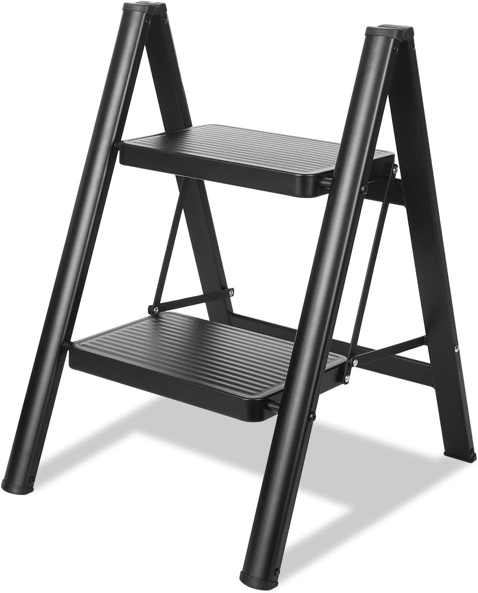 2 Step Ladder, Folding Stool with 20CM Widened Pedal, Lightweight Carbon Steel for Adults, 330Lbs Load Capacity for Home, Bedroom, Balcony, Living Room, Kitchen(2 Step Ladder) image number 2