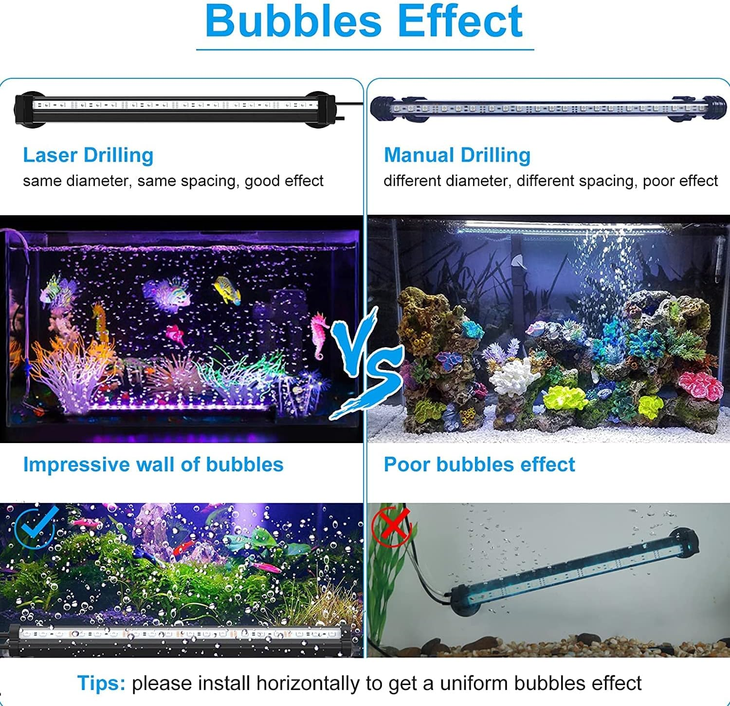 28-88CM RGB LED Fish Tank Light, Abeststudio Submersible Aquarium Light with Air Bubble Hole, IP68 Waterproof, 16 Colors Changing LED Lights (68Cm (For 70-80Cm Tank))