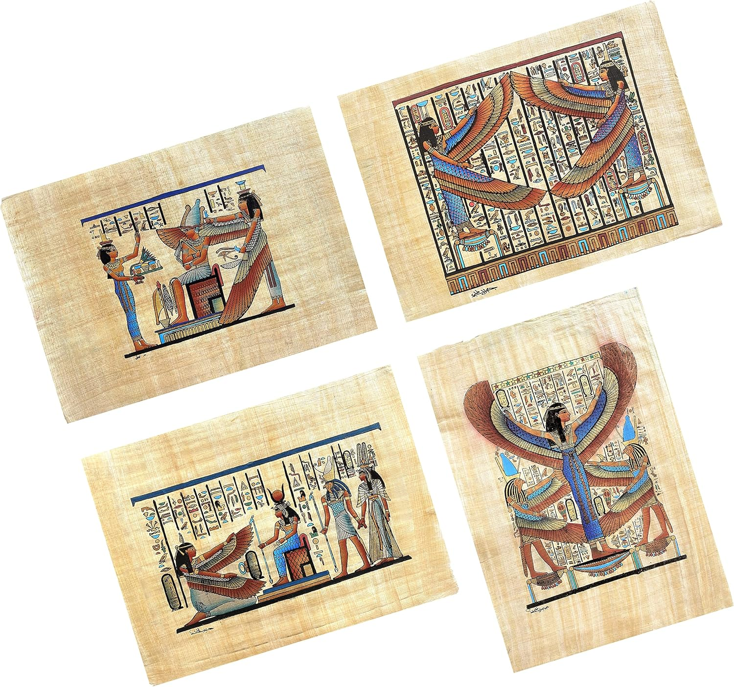 Nilecart Collection of 4 Sheets Egyptian Papyrus Paintings Original Hand Painted Papyrus Paper Ancient Egyptian Size 9X13 In. Handmade in Egypt. (ISIS Collection) image number 3