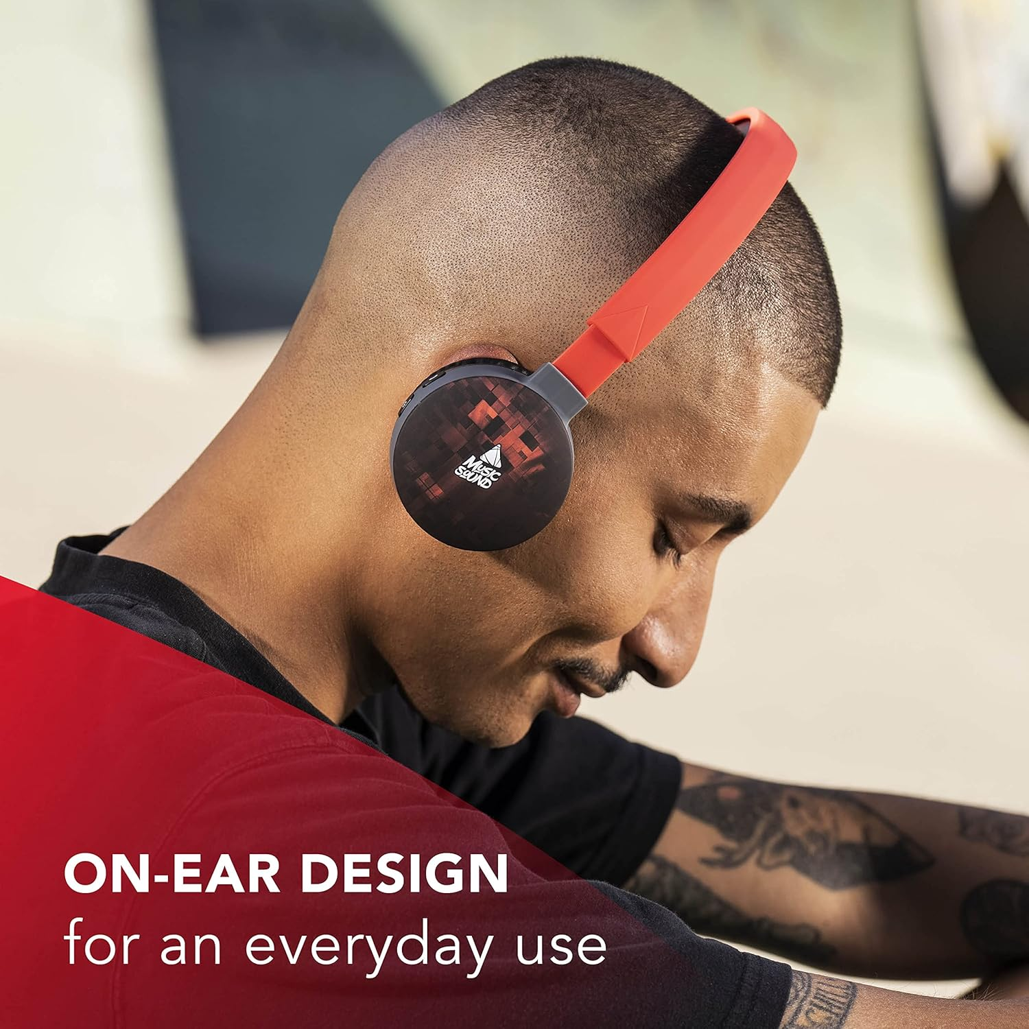 Music Sound | Fantasy Bluetooth Headphones | Supra-Auricular Bluetooth Headphones - Extendable Headband - Controls on the Pads - Autonomy 20 Hours - Charging 2 Hours - 10 Mt. - Red Cube