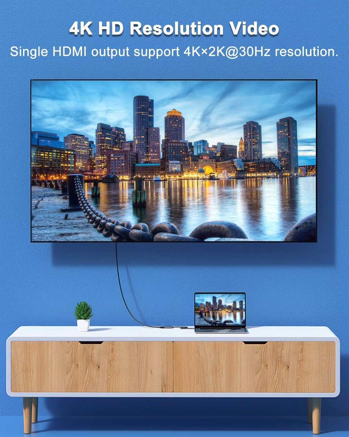 Vrythn USB C to Dual HDMI Hub, 4-In-1 Triple Display USB C Hub, Type C to 2 HDMI 4K Compatible with Macbook Pro/Air, Chromebook Pixel, HP and More-Also Come with 100W PD & USB 3.0 Port image number 5