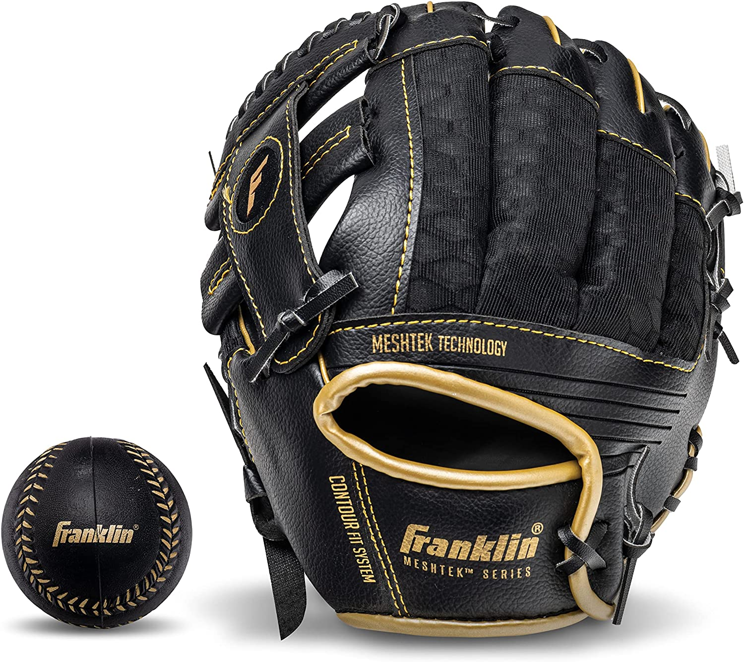 Franklin Sports Kids Baseball Glove + Ball Sets - Meshtek Youth Teeball Gloves for Kids + Toddlers - Left + Right Hand Throw Mitts + Glove Sets with Foam Balls - Boys + Girls Gloves - 9.5" Inch