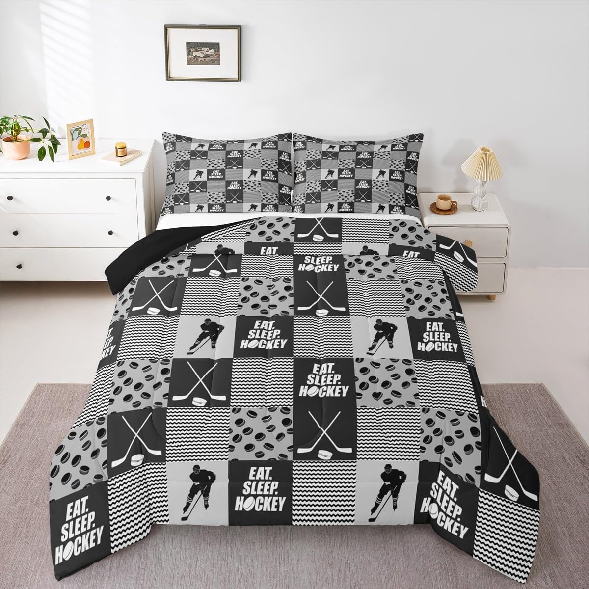 Erosebridal Football Comforter Set Queen Rugby Sports Bedding for Teen Boys Kids,Soccer Basketball Baseball Red Blue Water Fire Lightning Quilt Duvet Insert Bedroom Decor 2 Pillow Cases Cmhs457