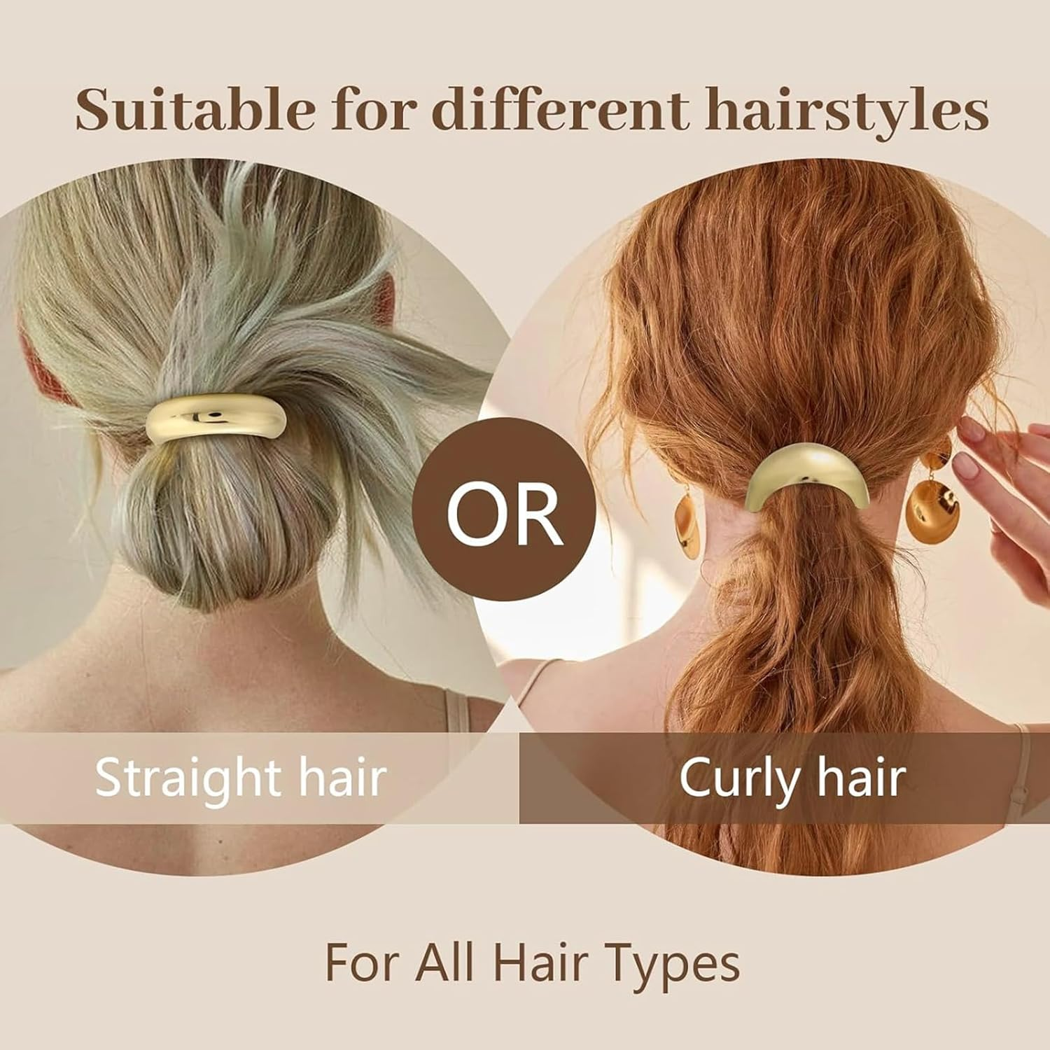 3 PCS Metal Hair Ties Set, Gold Ponytail Cuffs with Geometric Design, Durable & Elegant Gold Hair Accessories, Glossy Arch Elastic Hair Ties for Women (Gold) image number 2