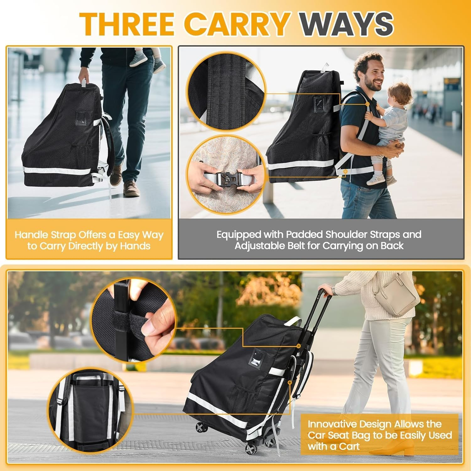 Padded Car Seat Bags for Air Travel - Carseat Travel Bag for Airplane - Gate Check Car Seats Carrier Cart Cover for Airport with Shoulder Straps image number 4