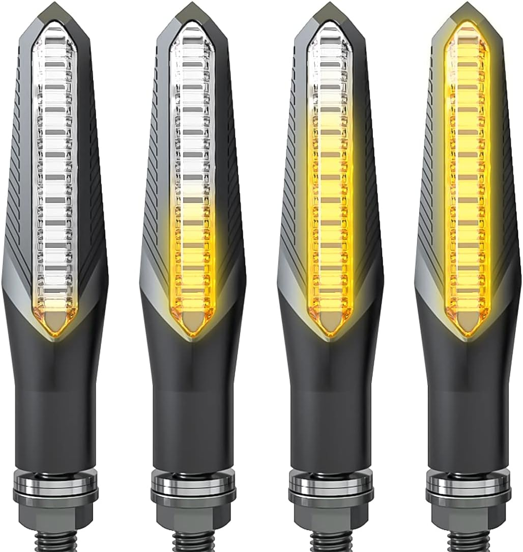 4PCS Motorcycle Indicator Lights, 12V Super Bright Flowing Turn Signal Brake Daytime Running Light, Universal for Motorbike Scooter Quad Cruiser Harley Yamaha Suzuki off Road (Black)