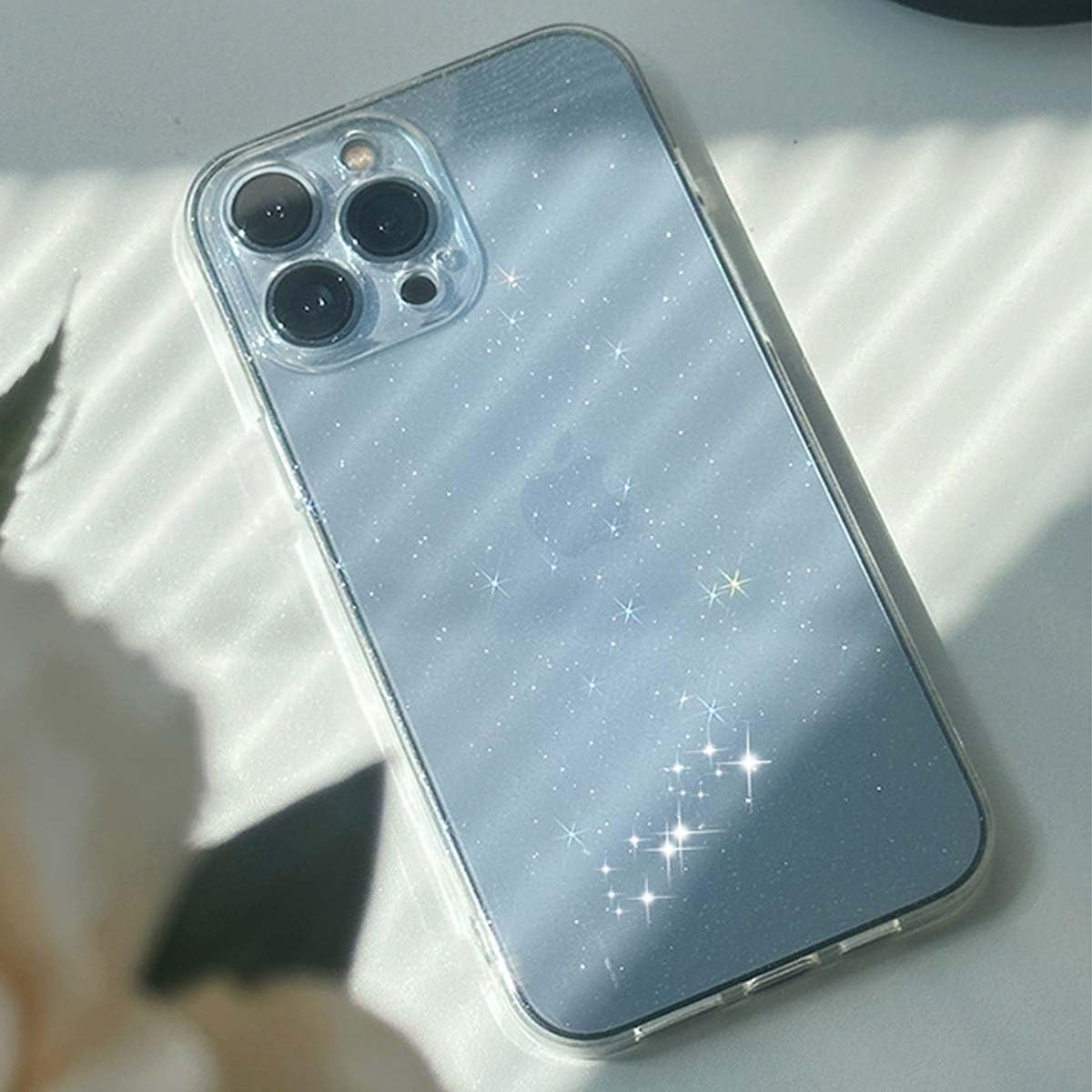 AMITOME Glitter Clear Phone Case for Iphone 13 Pro Max 6.7 Inch- Sparkle Bling Shockproof Rugged Protective Cover,Camera Lens Protection Anti-Yellowing Slim Design Crystal Transparent Case-White image number 3