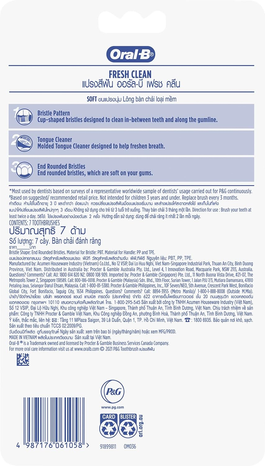 Oral-B Fresh Clean Manual Toothbrush Soft, 7 Pack