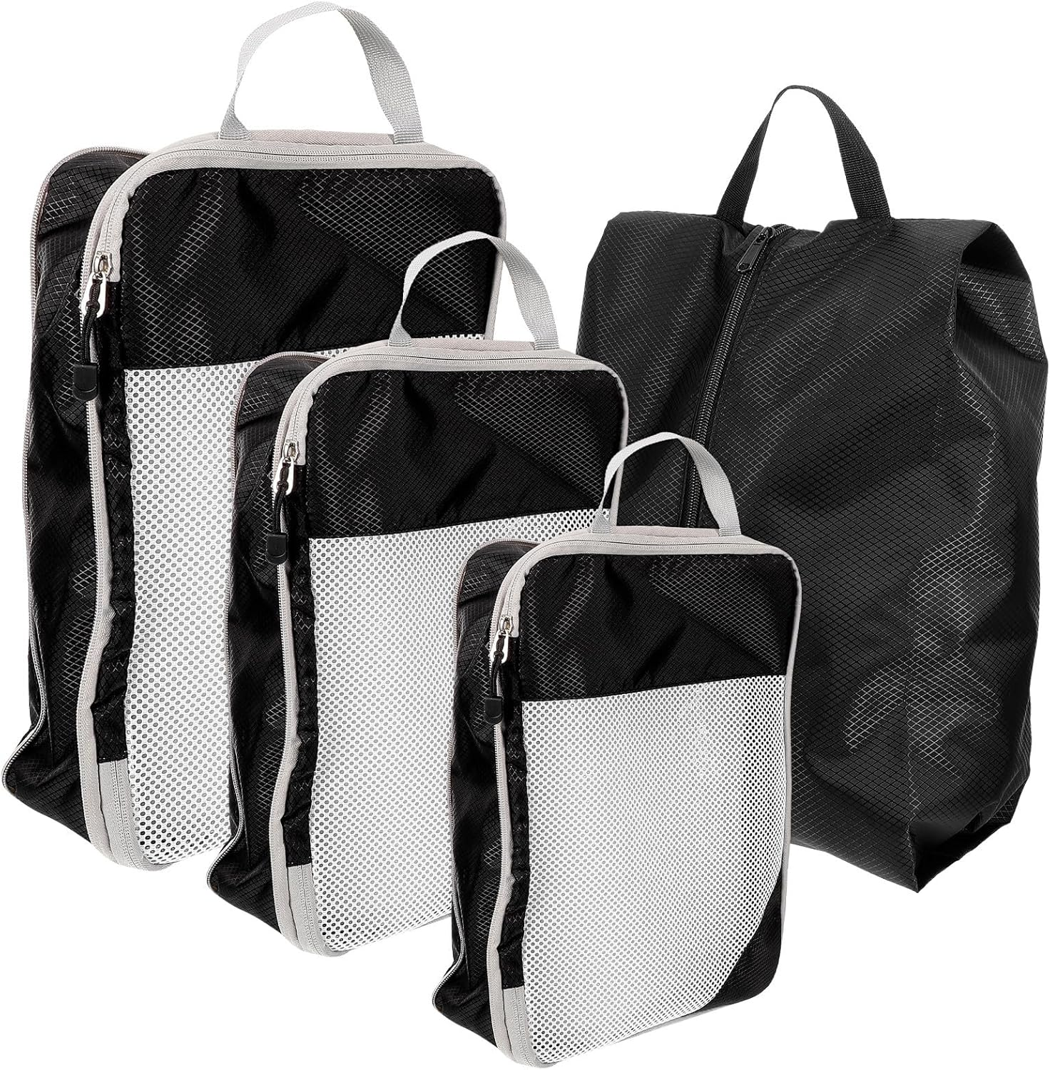 TEHAUX 4Pcs Travel Compression Packing Cubes Set with Mesh Panel, Black Lightweight Suitcase Organizer Bags for Clothes Storage and Luggage Packing image number 2