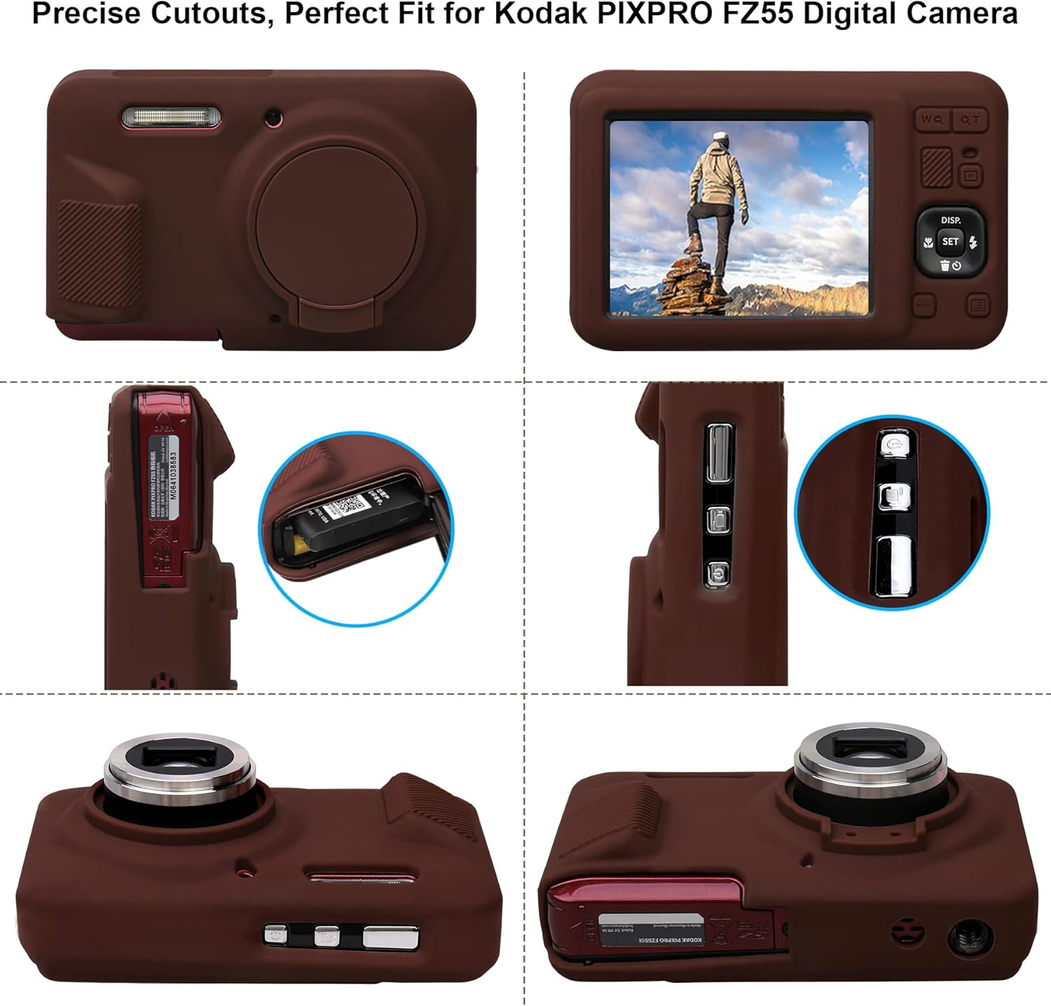 RAIALL Case for Kodak PIXPRO FZ55 Digital Camera, Soft Silicone Protective Case for Kodak PIXPRO FZ55 Vlogging Camera, Lightweight FZ55 Camera Case Cover Grip Body Skin, Brown