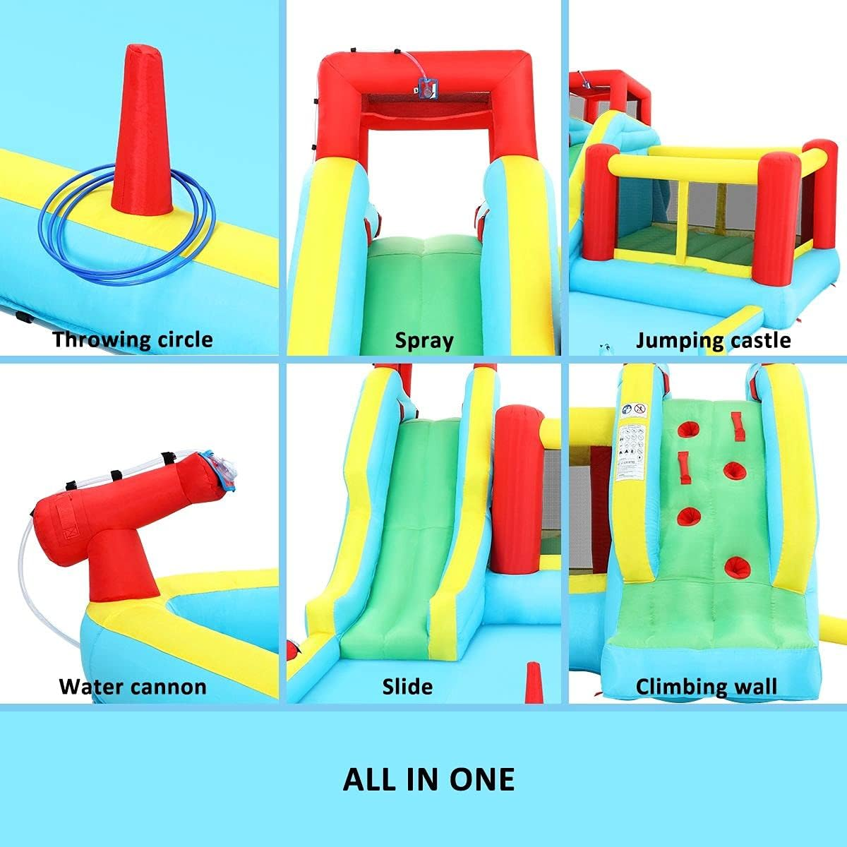 All in 1 Inflatable Water Park Water Slide Cannon Climbing Bouncer Castle Kids Play Toy image number 2