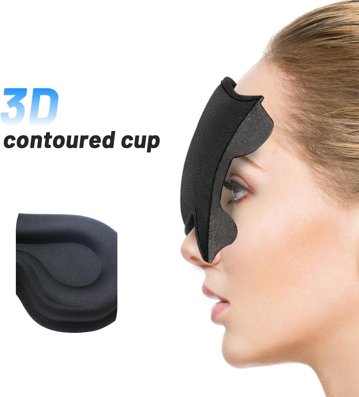 Sleep Mask for Men Women, Upgraded 3D Contoured Cup Eye Mask Blindfold, Block Out Light, Eye Mask with Adjustable Strap, Breathable & Soft for Sleeping, Yoga, Traveling (Black) - Black image number 5