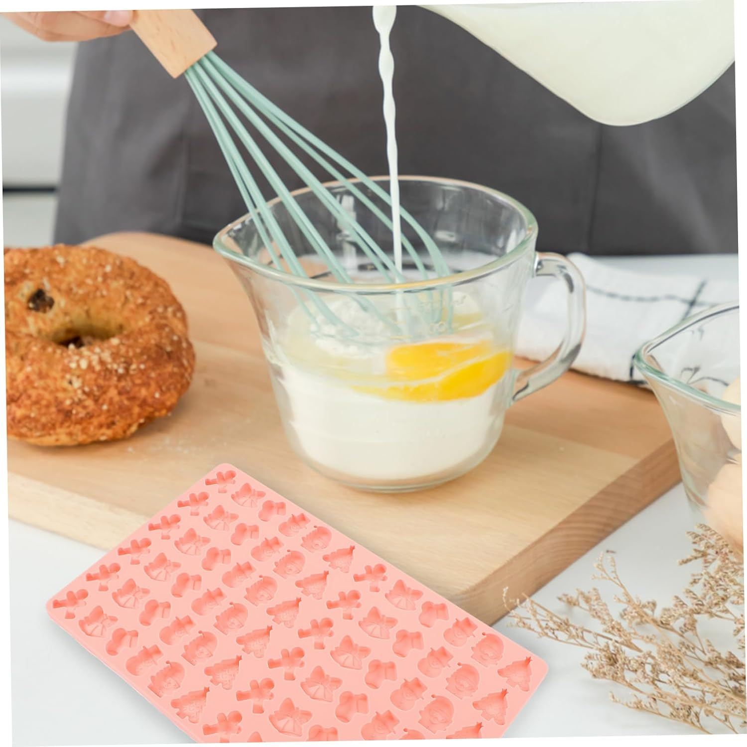 2Pcs Silicone PET Treat Molds 72-Grid Christmas Theme Dog Snack Mold Flexible Baking Tray Blue and Pink DIY Dog Food Biscuit