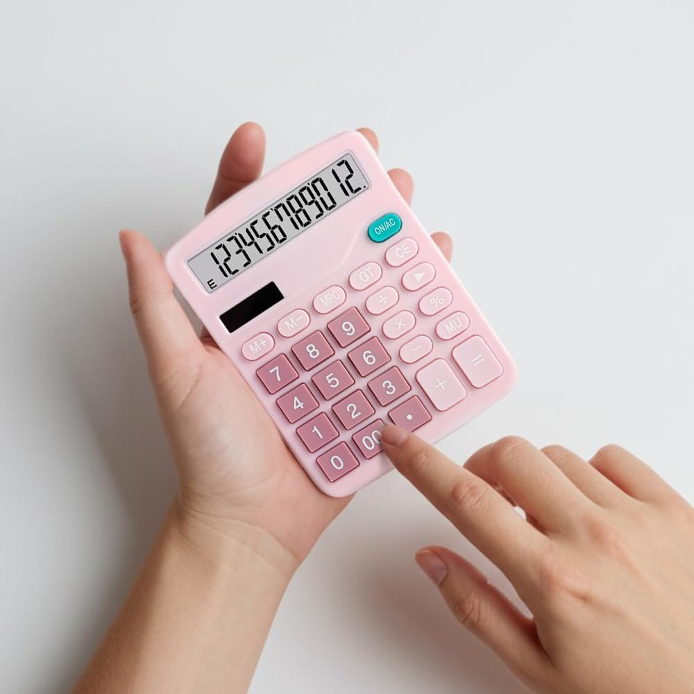 2-Pack Desktop Calculators &ndash; Dual Power Solar & AA Battery, 12-Digit Large LCD Display, Sensitive Buttons &ndash; Perfect for Office, School, Home Use (1 Blue & 1 Pink)