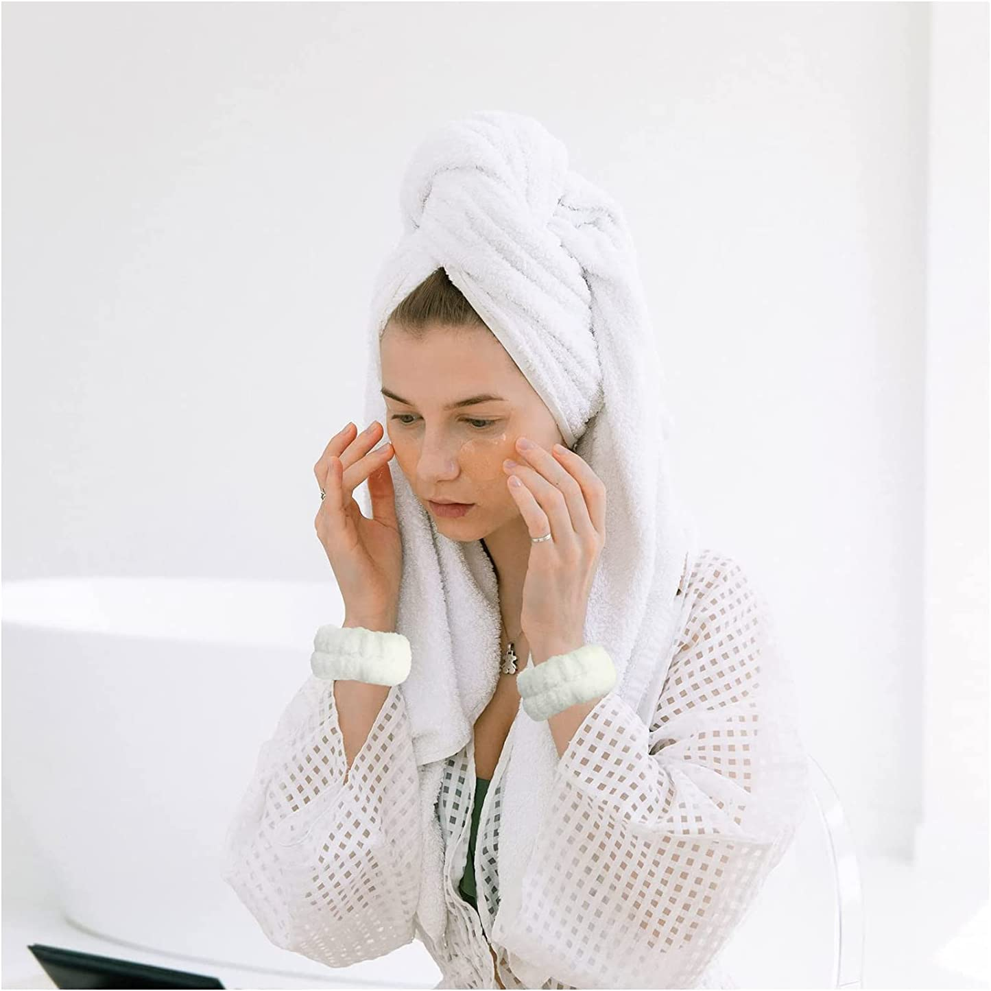 Microfiber Wrist Wash Towel Band, 4Pcs Face Wash Wristbands image number 6