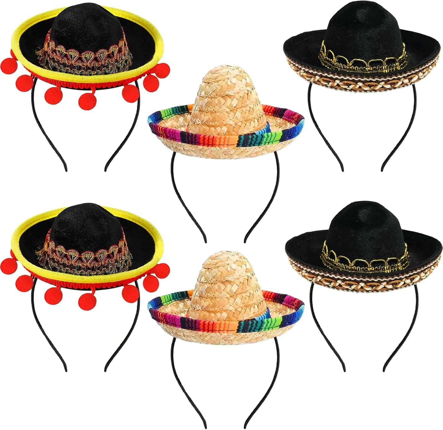 CWENDANER Set of 6 Sombrero Straw with Ball Fringes for Decoration, Sombrero Dog Hat, Mexican Party Costume Decoration Clothes for Pet Dogs, Birthday image number 3