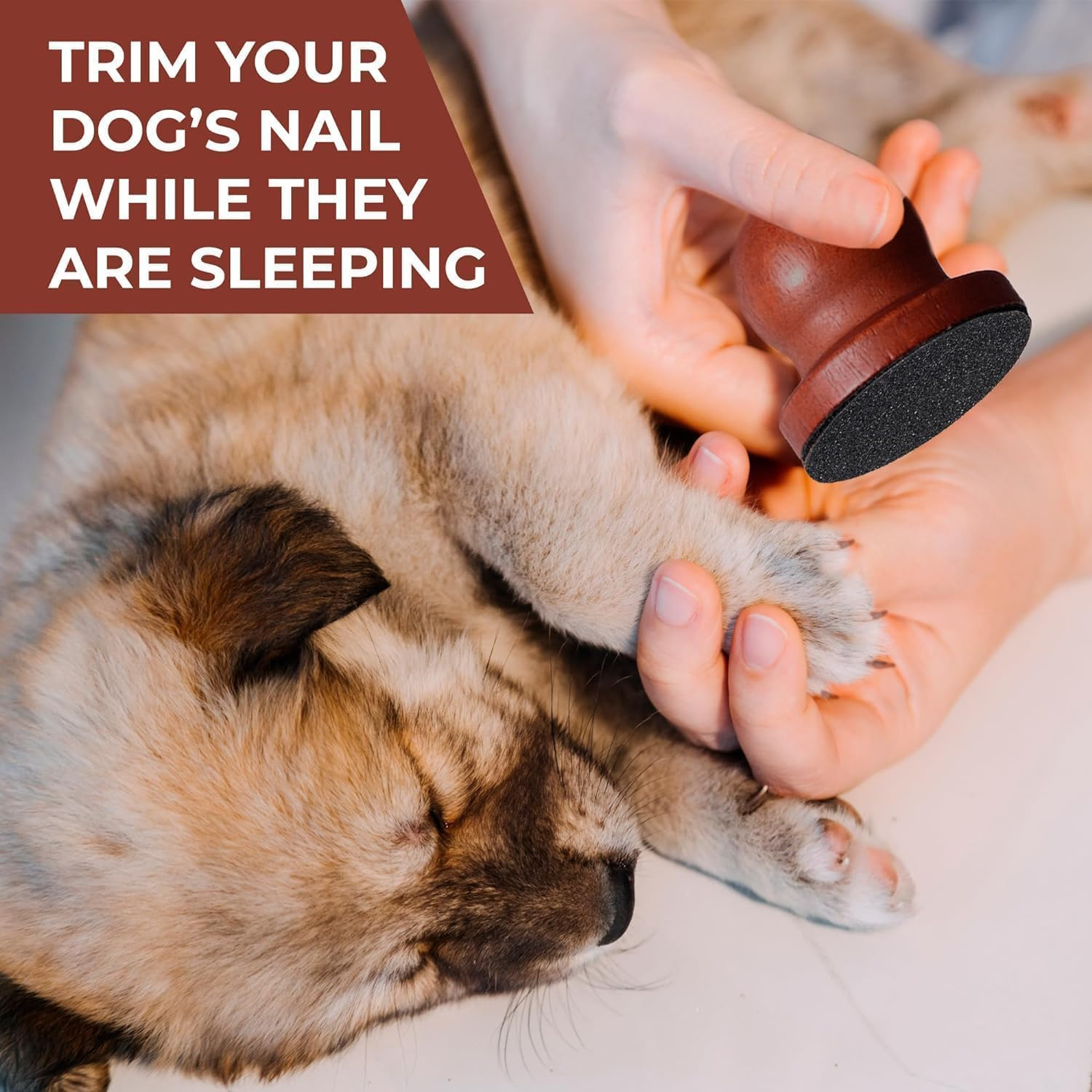 Wooden Dog Nail File with Replaceable Filing Discs, 1Pc Wooden Dog Nail Scraper Dog Scratch Pad with 7Pcs Sandpapers and 1Pc Cleaning Brush,Wooden Dog Nail Scratch Board Dog Nail Grinder, Brown