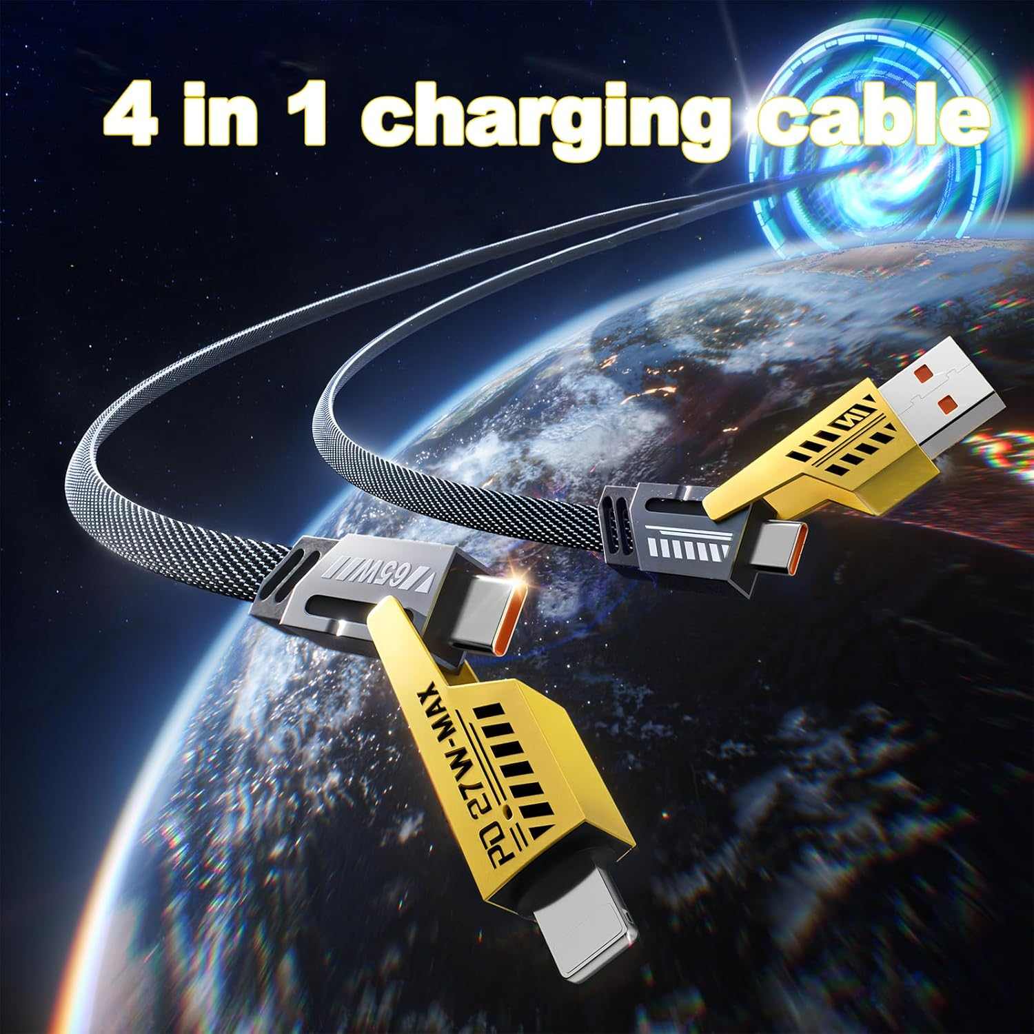 2Pack 4 in 1 Fast Charging Cable, Transferring Data, 2M, Braided Cable 65W, USB C USB a and L, Multiple Charging Cable for Phone/Pad/More