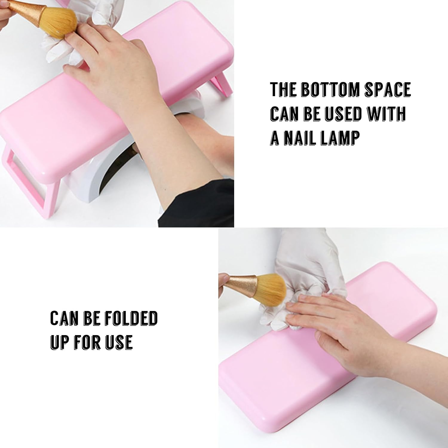 Hand Rest, Nail Salon, Foldable Holder, Non-Slip Manicure Hand Cushion for Beauty Salons and Home Manicure, Foldable Nail Armrest Cushion, Nail Care, Pink image number 4