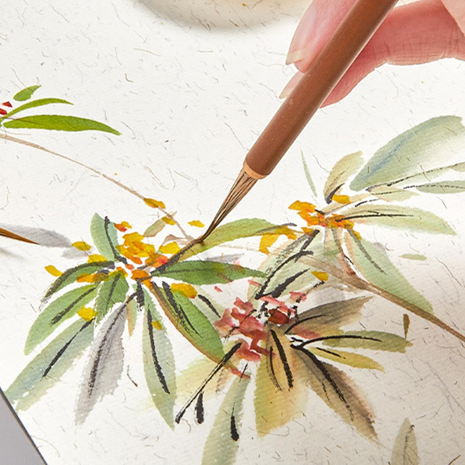 15 Piece Chinese Calligraphy Brush Set with Roll-Up Bamboo Holder, Professional Sumi Brushes Different Sizes Writing Brush for Watercolor Ink Painting Drawing Art Supplies (Burlywood) image number 1