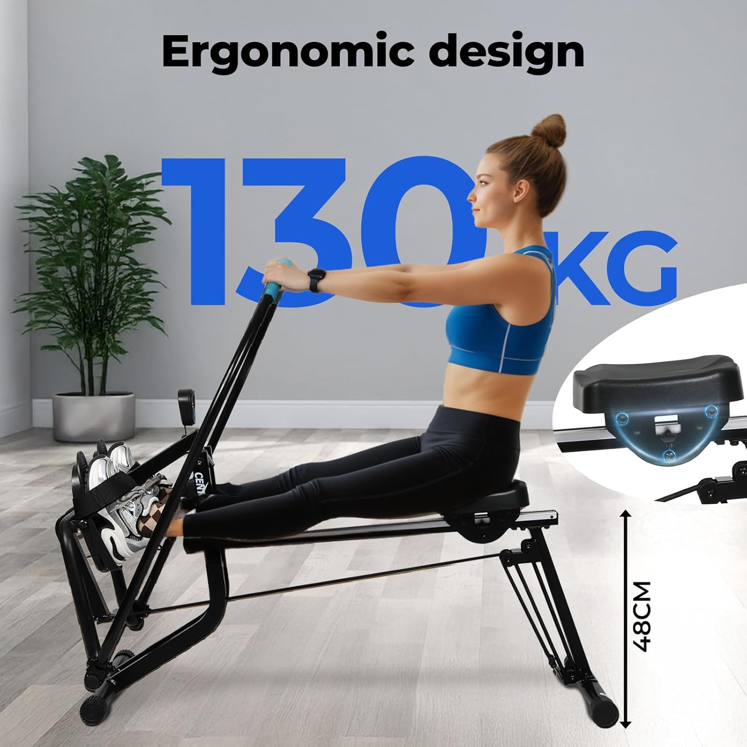2 in 1 Rowing Machine,Rower Home Gym Fitness Equipment,Strength Training Leg Machines,130Kg Capacity 360 &deg;Rotation LED Display Rowers image number 1