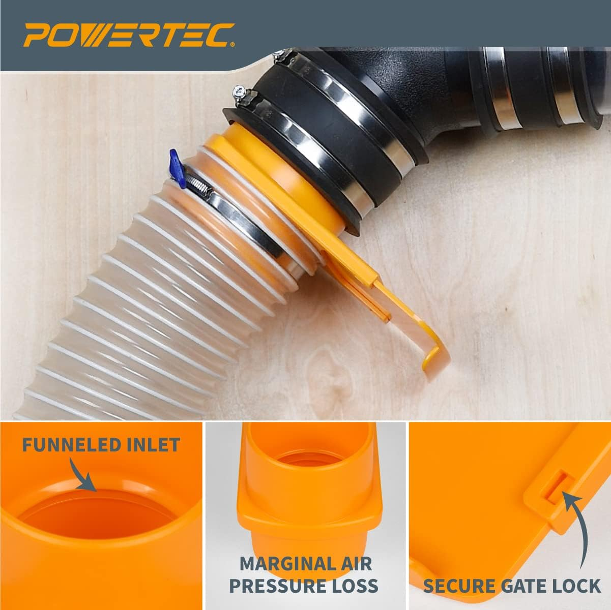 POWERTEC 70295-P2 4-Inch Integrated Blast Gate Clog Resistant, anti Gap Tapered ABS Plastic Fitting for Dust Collection Systems, 2PK image number 3