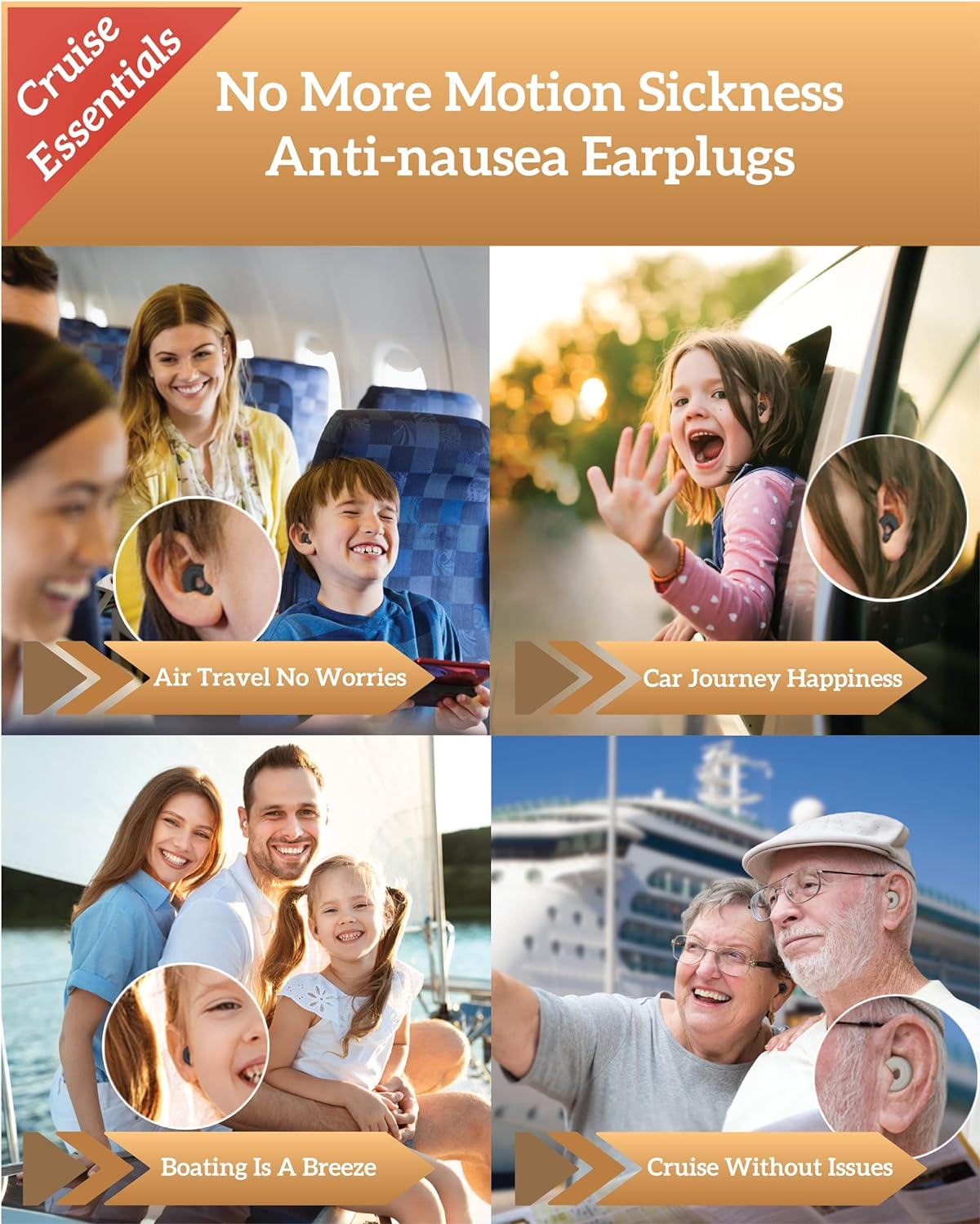 No More Motion Sickness Earplugs by Captain Arthur for Adults & Kids &ndash; anti Nausea Seasickness Relief &ndash; Sea Sickness Travel Sickness & Car Sickness Prevention Cruise Essentials image number 5