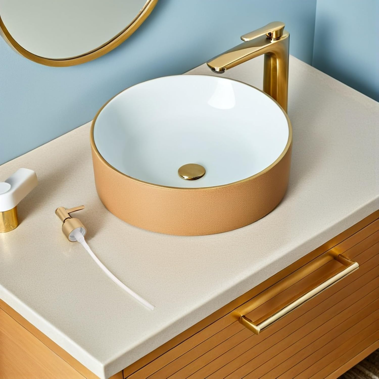 EPIGEIST 5Pcs Pearl Gold Plastic Lotion Dispenser Pump Heads Replacement for Soap Shampoo Hand Wash Bottles, 28Mm Thread, Suitable for Bathroom and Kitchen Use image number 5