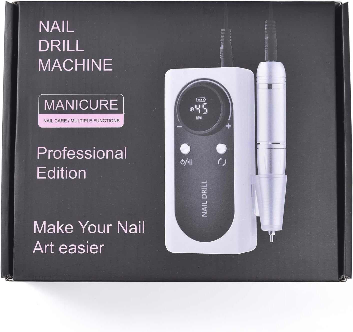 KADS Cordless Electric Nail Drill Machine 45000RPM Rechargeable Electric Nail File for Acrylic Gel Nail Removal Polishing Portable Nail Drill Kit for Nail Salon & Home Manicure Pedicure Tool (Pink) - White image number 3