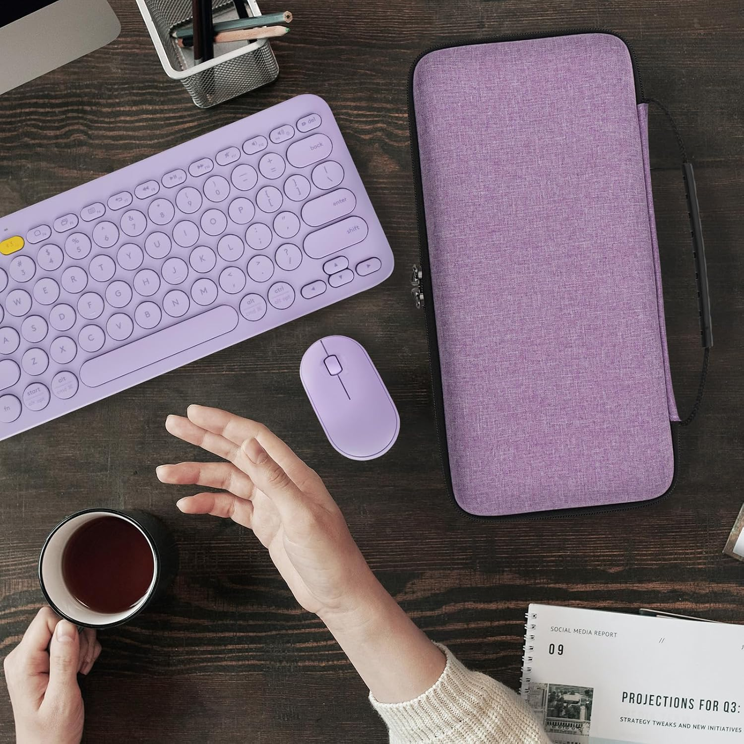 Geekria Keyboard Carrying Case, Hard Shell Protective Travel Bag for Small Compact Keyboard, Compatible with Logitech Pebble Keys 2 K380S / K380 (Lavender) - Blueberry image number 5
