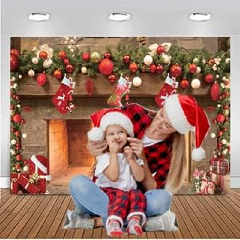 CHAIYA 8X6Ft Christmas Background Christmas Fireplace Christmas Tree Socks Gift Box Photography Backgroun New Year Party Background Decoration CY129 image number 1