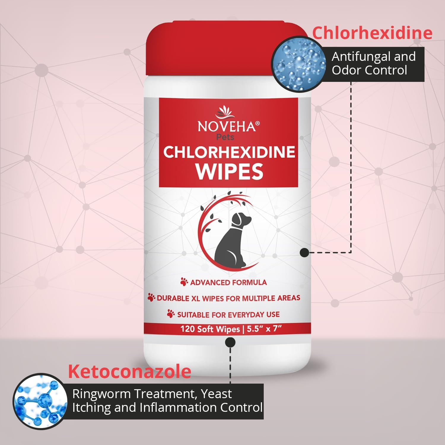 NOVEHA XL Cleansing Wipes with Aloe for Cats and Dogs - Formulated Pet Wipes for Facial, Finger Folds, and Underarms - Extra Large Size (5.5" X 7") - 120 Count image number 5