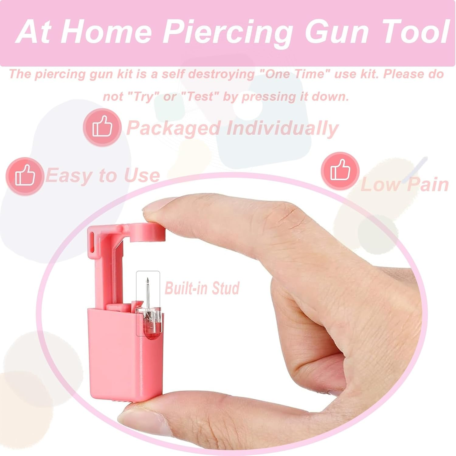 Orilace 4Pcs Nose Piercing Kit - Self Disposable Nose Piercing Gun Easy Safe Low Pain at Home Piercing Kit Tool Built-In Nose Stud - Pink image number 4