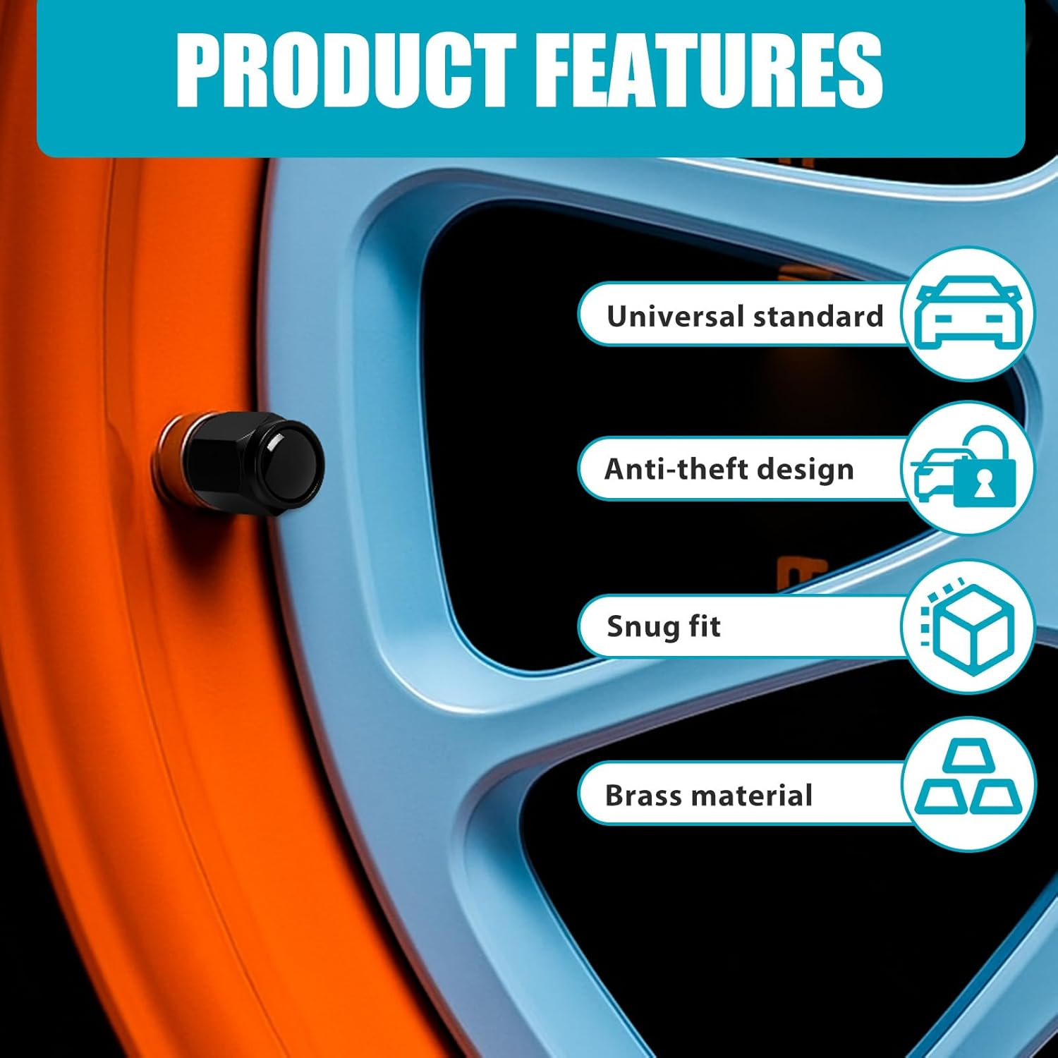 Pack of 4 Tyre Valve Caps Compatible with M M2 M4 M5 M6 M8 X1 X2 X3 X5 X6 M135I M240I Z4 328I X7 Series, Valve Caps Black with Seal for Stable Tyre Pressure, Car Valve Cap image number 2