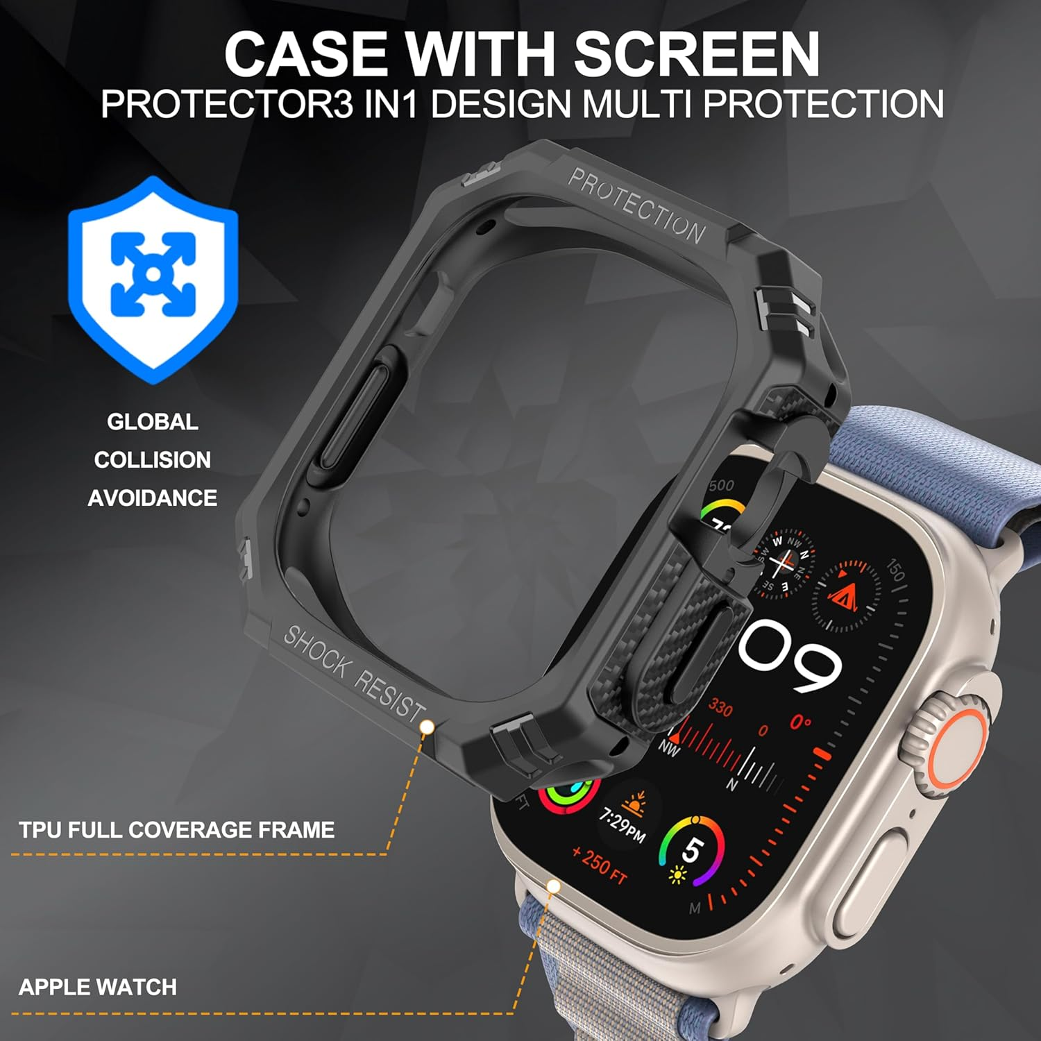 Diruite Pack of 2 Case for Apple Watch Ultra/Ultra 2 49 Mm Protective Case, Carbon Fibre Hollow without Screen, Scratch-Resistant TPU Cover for Iwatch 49 Mm Protective Case image number 5