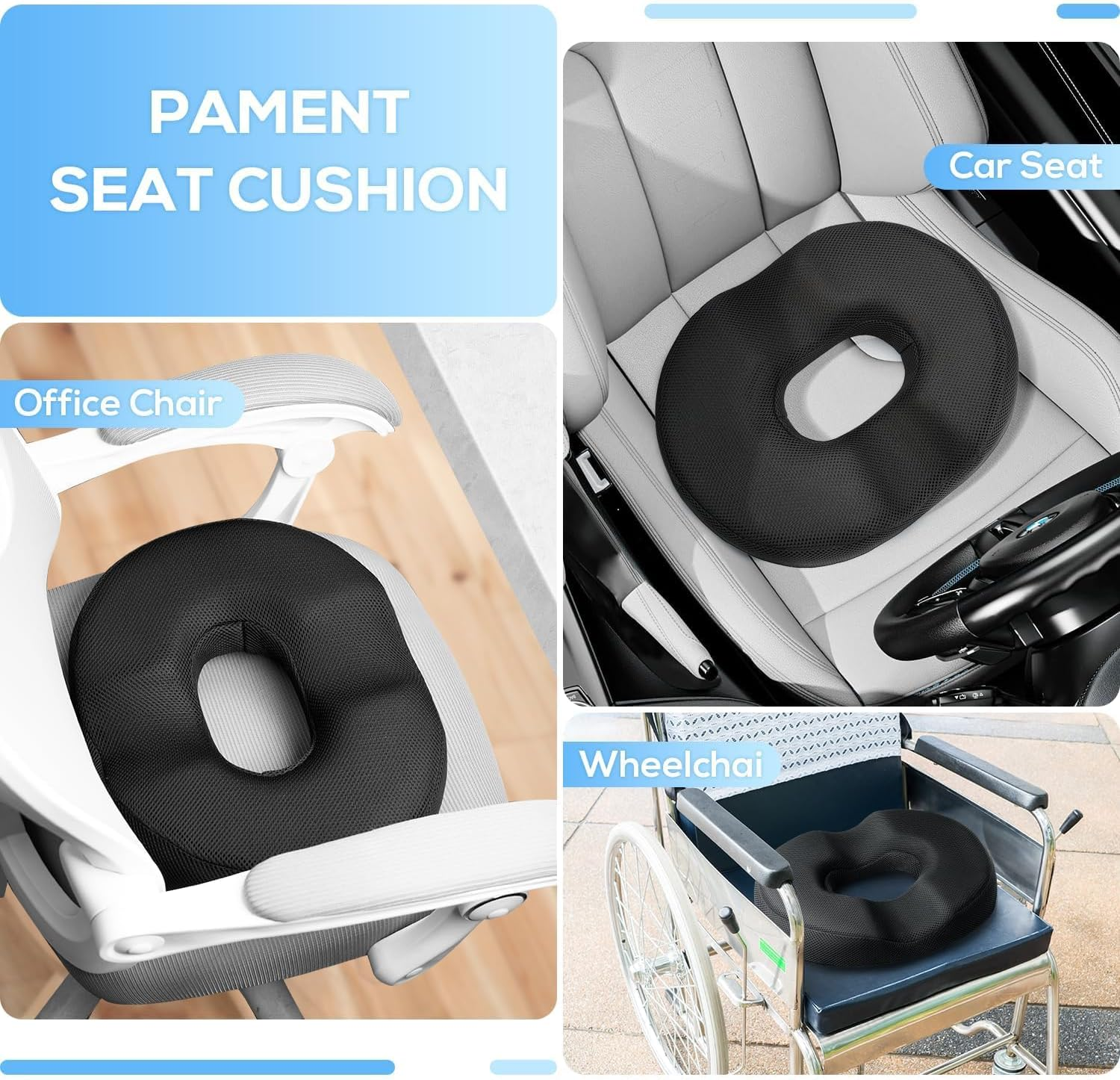 Donut Seat Cushion, Office Chair Cushion, Memory Foam Seat Cushion, Ergonomic Car Seat Cushion, Coccyx Pain Relief Cusion, Pressure Relief Hemorrhoid Cushions for Chair, Meshed (Seat Cushions) image number 4