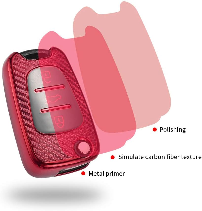 Ontto TPU Silicone Car Key Fob Cover Keyring for Kia Ceed Sportage Sorento Rio Hyundai I10 I20 I30 IX35 Veloster Accessories Flip Folding Key Case Remote Key Shell Key Holder Protector Red