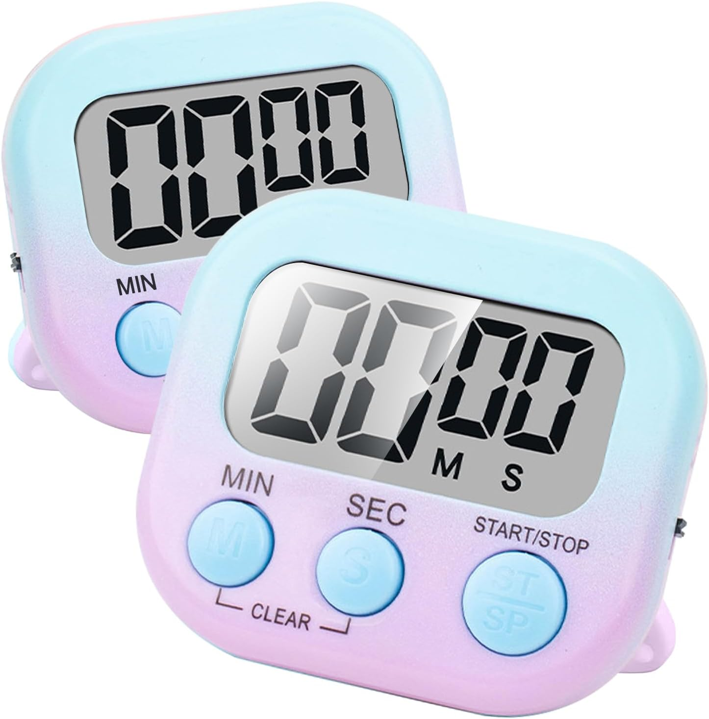 Kitchen Timer,2 Piece Multi-Function Electronic Timer,H HOME-MART Magnetic Digital Timers Big LCD Display the Loud/Silent Switch Countdown Timer (Gradient Blue Purple(2 Pack))