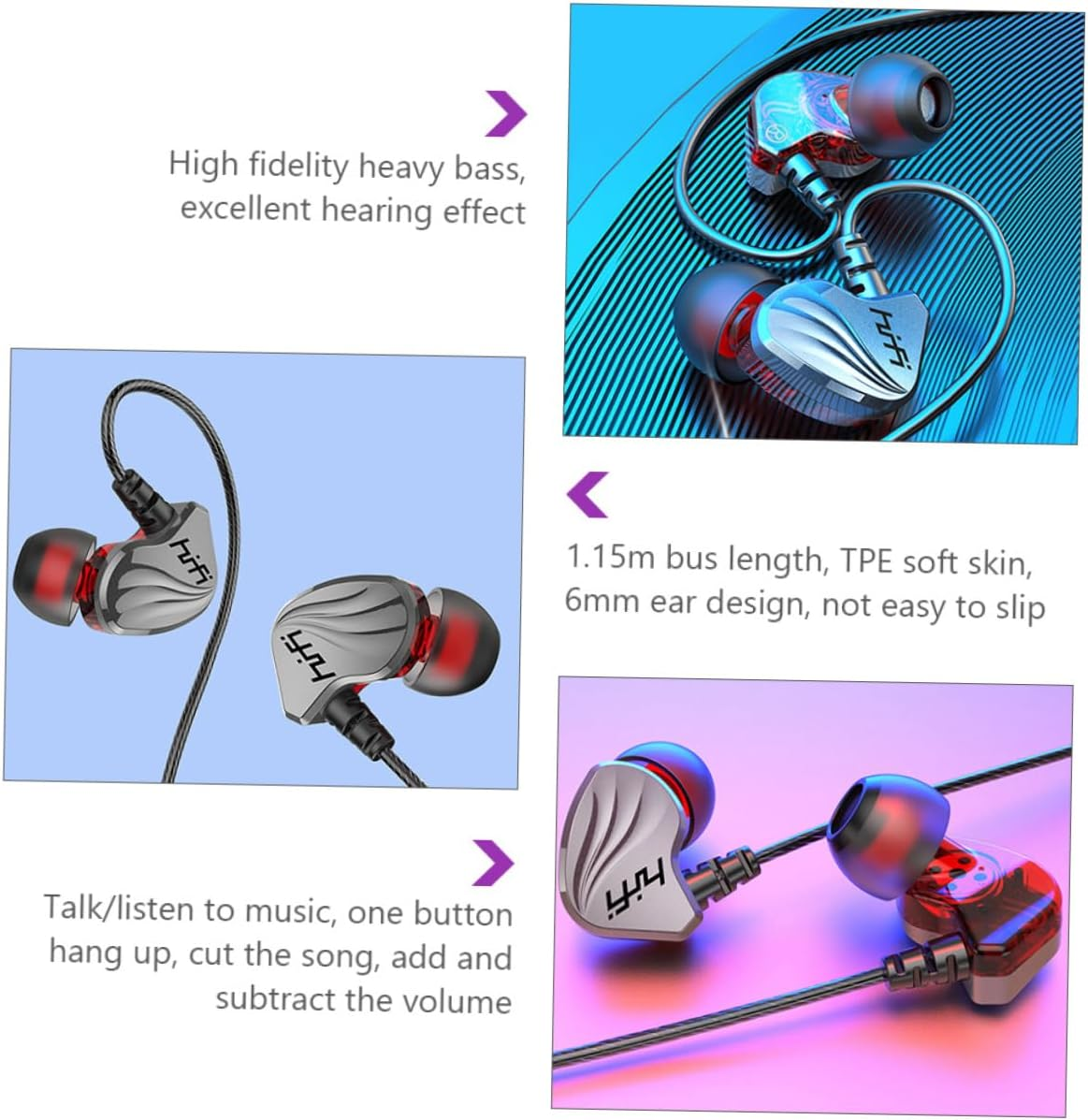 POPETPOP Bass Earphones Wired In-Ear Headphones 3.5Mm Plug for Mobile Phones and Tablets, Universal Compatible Gunmetal Color Wired Headset for Sound and Deep Bass image number 6