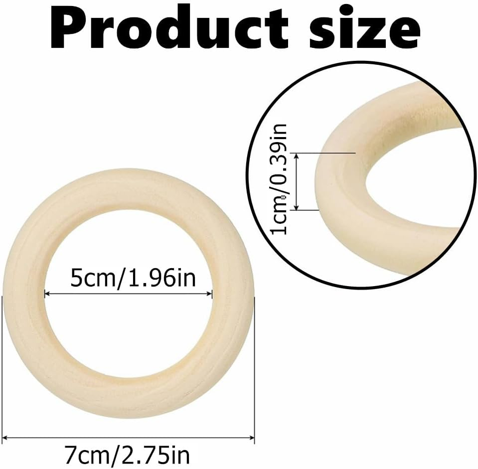Kastetards 16 PCS Unfinished Natural Solid Wooden Loops,Natural Wood Rings, Solid Wood Circles,A Smooth Wooden Ring for Pendant Connectors Jewelry Making Macrame DIY Crafting image number 1