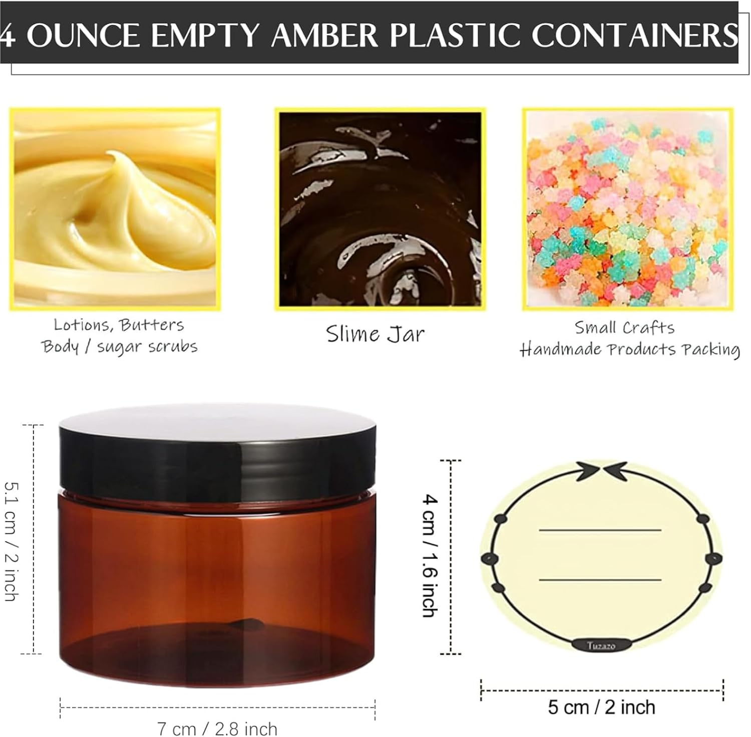 TUZAZO 4 Oz Amber Plastic Cosmetic Jars Leak Proof Small Container with Lids for Cream, Lotion, Powder, Ointments, Beauty Products, 12 Pcs image number 6